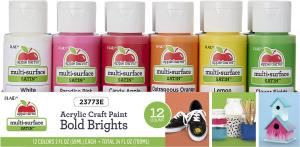 Apple Barrel Multi-Surface Acrylic Craft Paint Set, Bold Brights, 12 Pieces