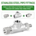 TAISHER 2PCS Stainless Steel Tee Pipe Fittings, 3/8" x 3/8" x 3/8" NPT Female Pipe Fittings
