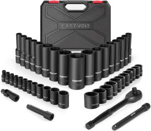 Eastvolt Mechanic Tool Kit, Drive Socket Set, 46 Pieces, with 72 Teeth Reversible Ratchet, Metric/SAE