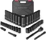 Eastvolt Mechanic Tool Kit, Drive Socket Set, 46 Pieces, with 72 Teeth Reversible Ratchet, Metric/SAE
