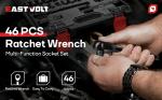 Eastvolt Mechanic Tool Kit, Drive Socket Set, 46 Pieces, with 72 Teeth Reversible Ratchet, Metric/SAE