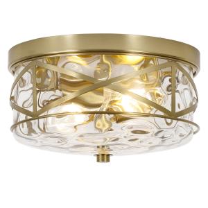 Vintage Flush Mount Ceiling Light With Clear Hammered Glass Brushed Nickel Light Fixtures 2-Lights Farmhouse Ceiling Light Antique Ceiling Light for Kitchen Dining Room Hallway 9.84"D