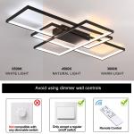 Garwarm Dimmable Ceiling Light, 3 Squares Modern LED Ceiling Lamps with Remote Control, 50W Acrylic Flush Mount Ceiling Light Fixture for Living Room Bedroom Kitchen(Black)