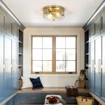 Vintage Flush Mount Ceiling Light With Clear Hammered Glass Brushed Nickel Light Fixtures 2-Lights Farmhouse Ceiling Light Antique Ceiling Light for Kitchen Dining Room Hallway 9.84"D