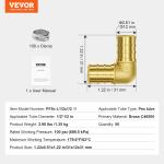 VEVOR Pipe Fittings, 1/2" 50PCS Brass Pipe Fittings, Clamp-style Elbows Pipe Connector Brass Air Fittings, Heavy Duty Plumbing Fittings Tube Adapter for Heating/Shower Systems, Outdoor Water Pipes