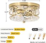 Vintage Flush Mount Ceiling Light With Clear Hammered Glass Brushed Nickel Light Fixtures 2-Lights Farmhouse Ceiling Light Antique Ceiling Light for Kitchen Dining Room Hallway 9.84"D