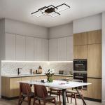 Garwarm Dimmable Ceiling Light, 3 Squares Modern LED Ceiling Lamps with Remote Control, 50W Acrylic Flush Mount Ceiling Light Fixture for Living Room Bedroom Kitchen(Black)