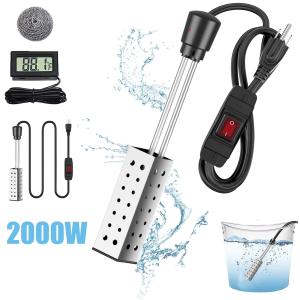 OhhGo Immersion Water Heater, 2000W Submersible Anti-scalding Bucket Heater with Stainless-steel Guard, Designed for Mini Inflatable Pools and Bathtubs, Pool Heater for Above Ground Pool & Hot Tub