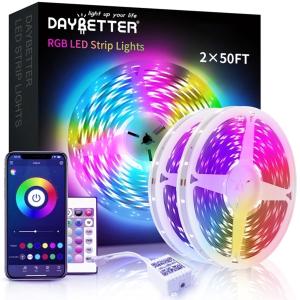 DAYBETTER Led Strip Lights, 100ft Light Strips with App Control Remote, 5050 RGB Led Lights for Bedroom, Music Sync Color Changing Lights for Room Party