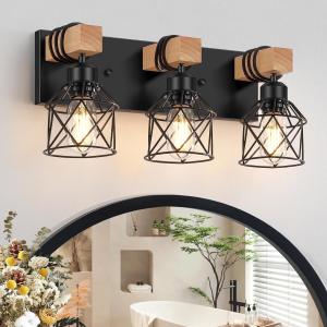 3-Light Bathroom Light Fixtures over Mirror Bathroom Vanity Light Farmhouse Black Bathroom Lighting Fixtures with Metal Lampshade for Bedroom, Hallway, Living Room