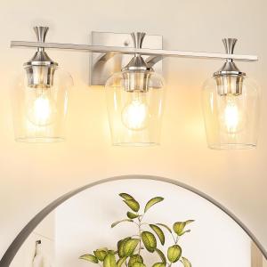 ROSYNEY Vanity Lights, Modern Electroplated Silver Bathroom Light Fixtures with Clear Glass Shades, E26 Base