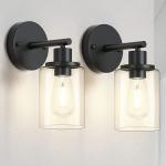 Black Wall Sconces Set of 2 Industrial Bathroom Vanity Wall Light Fixtures with Clear Glass Shade