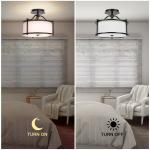 FRIDEKO HOME 3 Light Semi Flush Mount Ceiling Light, 12 Inch Industrial Ceiling Light Fixture with Metal Frame Fabric Drum Shade for Bedroom Living Room Hallway Kitchen Entryway(Without Bulb)