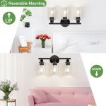 Behome 3-Light Bathroom Light Fixtures, 16.93" Black Modern Vanity Lights with Clear Glass Shade, Bathroom Wall Lamp for Mirror Kitchen Living Room Hallway Cabinet Porch, E26 Base, Bulbs Not Included