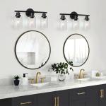 Behome 3-Light Bathroom Light Fixtures, 16.93" Black Modern Vanity Lights with Clear Glass Shade, Bathroom Wall Lamp for Mirror Kitchen Living Room Hallway Cabinet Porch, E26 Base, Bulbs Not Included