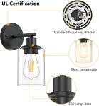 Black Wall Sconces Set of 2 Industrial Bathroom Vanity Wall Light Fixtures with Clear Glass Shade