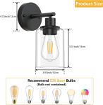 Black Wall Sconces Set of 2 Industrial Bathroom Vanity Wall Light Fixtures with Clear Glass Shade