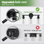 Behome 3-Light Bathroom Light Fixtures, 16.93" Black Modern Vanity Lights with Clear Glass Shade, Bathroom Wall Lamp for Mirror Kitchen Living Room Hallway Cabinet Porch, E26 Base, Bulbs Not Included