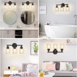 Behome 3-Light Bathroom Light Fixtures, 16.93" Black Modern Vanity Lights with Clear Glass Shade, Bathroom Wall Lamp for Mirror Kitchen Living Room Hallway Cabinet Porch, E26 Base, Bulbs Not Included