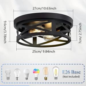 Industrial Round 2-Light FlushMount Ceiling Lights, Metal CageHallway Light Fixtures, CeilingMount Suitable for FarmhouseEntryway, Kitchen & Hallway