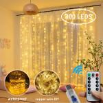 Honche LED Curtain Lights Indoor 300LEDs Waterfall Fairy String Lights Bedroom Decoration Lighting(Warm White)
