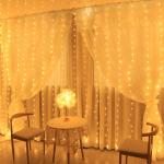 Honche LED Curtain Lights Indoor 300LEDs Waterfall Fairy String Lights Bedroom Decoration Lighting(Warm White)