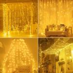 Honche LED Curtain Lights Indoor 300LEDs Waterfall Fairy String Lights Bedroom Decoration Lighting(Warm White)