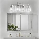 NATYSWAN Crystal Bathroom Vanity Lights(Bulbs Not Included), 4 Light Bath Mirror Light Brushed Nickel Round Crystal Wall Mount Light Fixture Over Mirror Morden for Living Room