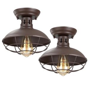 FRIDEKO HOME 2 Pack 8.7" Farmhouse Semi Flush Mount Ceiling Light Fixtures, E26 Base, Industrial Oil Rubbed Bronze Ceiling Lights for Hallway Kitchen Porch Laundry room (Without Bulb)