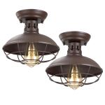 FRIDEKO HOME 2 Pack 8.7" Farmhouse Semi Flush Mount Ceiling Light Fixtures, E26 Base, Industrial Oil Rubbed Bronze Ceiling Lights for Hallway Kitchen Porch Laundry room (Without Bulb)