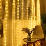 Honche LED Curtain Lights Indoor 300LEDs Waterfall Fairy String Lights Bedroom Decoration Lighting(Warm White)