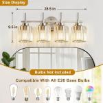 NATYSWAN Crystal Bathroom Vanity Lights(Bulbs Not Included), 4 Light Bath Mirror Light Brushed Nickel Round Crystal Wall Mount Light Fixture Over Mirror Morden for Living Room