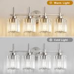 NATYSWAN Crystal Bathroom Vanity Lights(Bulbs Not Included), 4 Light Bath Mirror Light Brushed Nickel Round Crystal Wall Mount Light Fixture Over Mirror Morden for Living Room