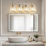 NATYSWAN Crystal Bathroom Vanity Lights(Bulbs Not Included), 4 Light Bath Mirror Light Brushed Nickel Round Crystal Wall Mount Light Fixture Over Mirror Morden for Living Room