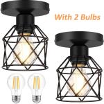 2-Pack Semi Flush Mount Ceiling Light Fixture with 2 LED Bulbs Black Kitchen Light Fixtures Ceiling Mount Ceiling Lamp for Kitchen, Hallway, Porch
