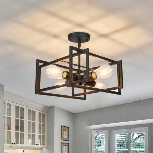 4-Light Close to Ceiling Light Black Light Fixture Industrial Flush Mount Ceiling Light Farmhouse Chandelier Lighting for Kitchen Island Dining Room Bedroom Foyer Hallway
