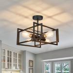 4-Light Close to Ceiling Light Black Light Fixture Industrial Flush Mount Ceiling Light Farmhouse Chandelier Lighting for Kitchen Island Dining Room Bedroom Foyer Hallway