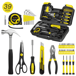 Cshidworld 39-Piece Tool Set General Household Hand Kit with Plastic Toolbox Storage Case, Basic Home Tool Kit for Girls Ladies and Women - Includes Essential Tools for Home Garage and Office, Yellow