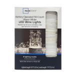 Mainstays Battery-Operated Indoor 50-Count LED Warm White Wire Lights, with 8 Lighting Modes