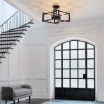 4-Light Close to Ceiling Light Black Light Fixture Industrial Flush Mount Ceiling Light Farmhouse Chandelier Lighting for Kitchen Island Dining Room Bedroom Foyer Hallway