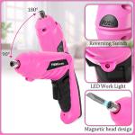 THINKWORK 41-Piece Pink Tool Kit for Women - Lady’s Tool Set with Rechargeable 3.6V Electric Screwdriver & Wide-Access Tool Bag, Ideal for Home DIY and Daily Maintenance