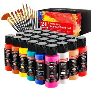 Acrylic Paint Set - 24 Classic Colors (2oz), Craft Paint Kit with 12 Brushes
