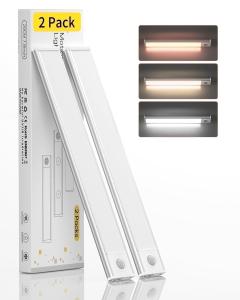 Under Cabinet Lighting, 54 LED Motion Sensor Light Indoor, 3 Color & Stepless Dimmable Closet Lights, Magnetic Under Counter Lights for Kitchen, Stairs, Hallway - 2 Pack