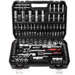 TLGREEN 108 Pcs Mechanic Socket Tool Kit，CR-V Steel Metric and Standard 1/4" & 1/2" Ratchet set, Universal Joint, Extension Bars,Adapter,Ratchet Wrench,Socket Set for Car