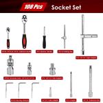 TLGREEN 108 Pcs Mechanic Socket Tool Kit，CR-V Steel Metric and Standard 1/4" & 1/2" Ratchet set, Universal Joint, Extension Bars,Adapter,Ratchet Wrench,Socket Set for Car