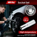 TLGREEN 108 Pcs Mechanic Socket Tool Kit，CR-V Steel Metric and Standard 1/4" & 1/2" Ratchet set, Universal Joint, Extension Bars,Adapter,Ratchet Wrench,Socket Set for Car
