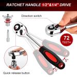 TLGREEN 108 Pcs Mechanic Socket Tool Kit，CR-V Steel Metric and Standard 1/4" & 1/2" Ratchet set, Universal Joint, Extension Bars,Adapter,Ratchet Wrench,Socket Set for Car