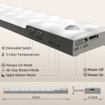 EZVALO 56 LED Under Cabinet Lights, USB Rechargeable 2000mAh Motion Sensor Closet Lighting Kit with Magnetic Strip, Remote, 3 Color Temps, Stepless Dimming & Timer for Kitchen, 3 Pack