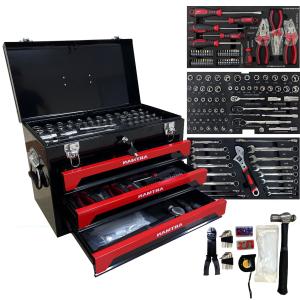 NIGSQJB Tool Set 439pcs with 3 Drawers Tool Box Organizer, Mechanic Tool Set for Home, Tool Box Set 4-Tier Socket Wrench Ratchet Plier Nails, Home Tool Set Mechanics Kit for Adults Man Handyman, Red