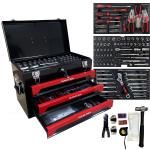 NIGSQJB Tool Set 439pcs with 3 Drawers Tool Box Organizer, Mechanic Tool Set for Home, Tool Box Set 4-Tier Socket Wrench Ratchet Plier Nails, Home Tool Set Mechanics Kit for Adults Man Handyman, Red